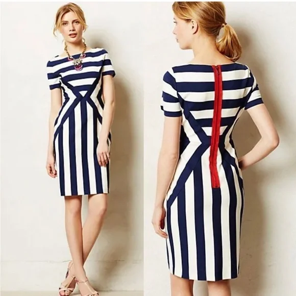 Maeve | Dresses | Maeve Blue And White Sheath Dress With Crew Neck |  Poshmark